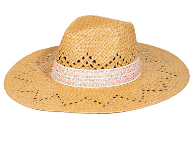 Polly Patterned Brim Straw Hat | Tan