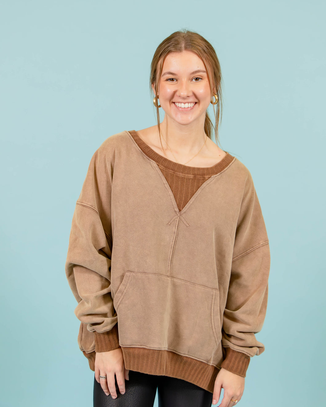 Sam Two Tone Pullover | Brown