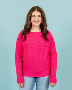 Rose Soft Ribbed Long Sleeve Sweater | Fuschia