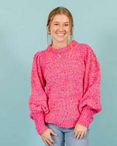 Elsie Balloon Sleeve Sweater | Pink Multi