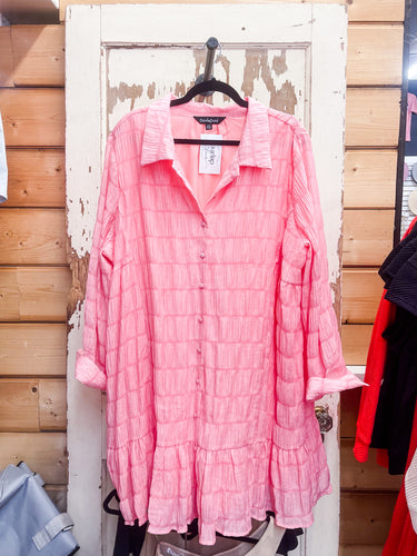 Curvy Lauren Button Up Shirt Dress | Salmon Pink