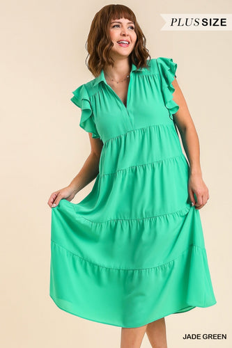 Curvy Gemma Ruffle Sleeve Dress | Green