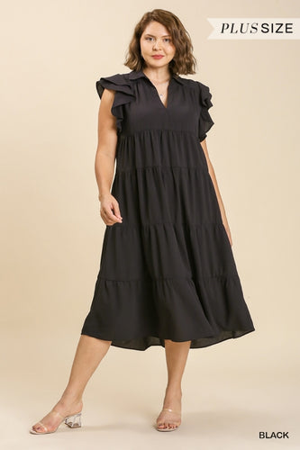 Curvy Gemma Ruffle Sleeve Dress | Black
