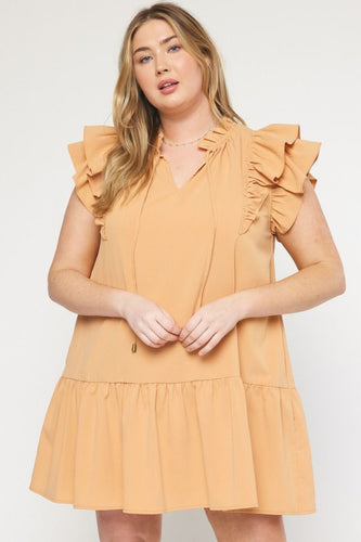 Curvy Jessica Ruffle Sleeve Dress | Dusty Orange