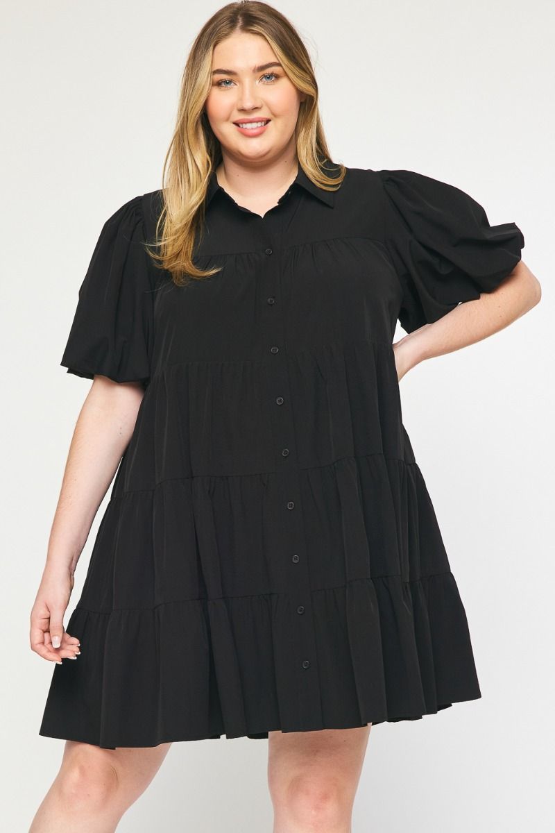 Curvy Puff Sleeve Dress | Black