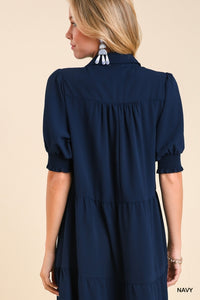 Ellie Cuffed Sleeve Midi Dress | Navy
