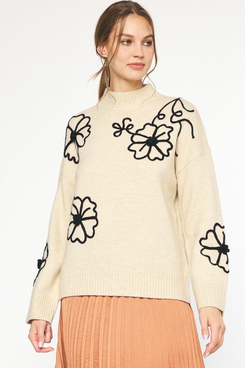 Fallon Floral Detail Sweater | Cream