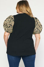 Load image into Gallery viewer, Curvy Floral Sleeve Top | Black