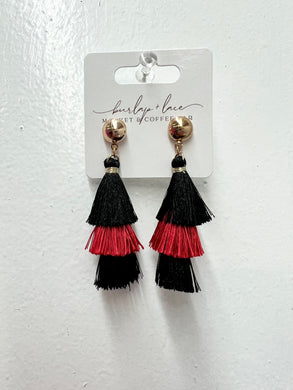 Red and Black Tassel Earrings