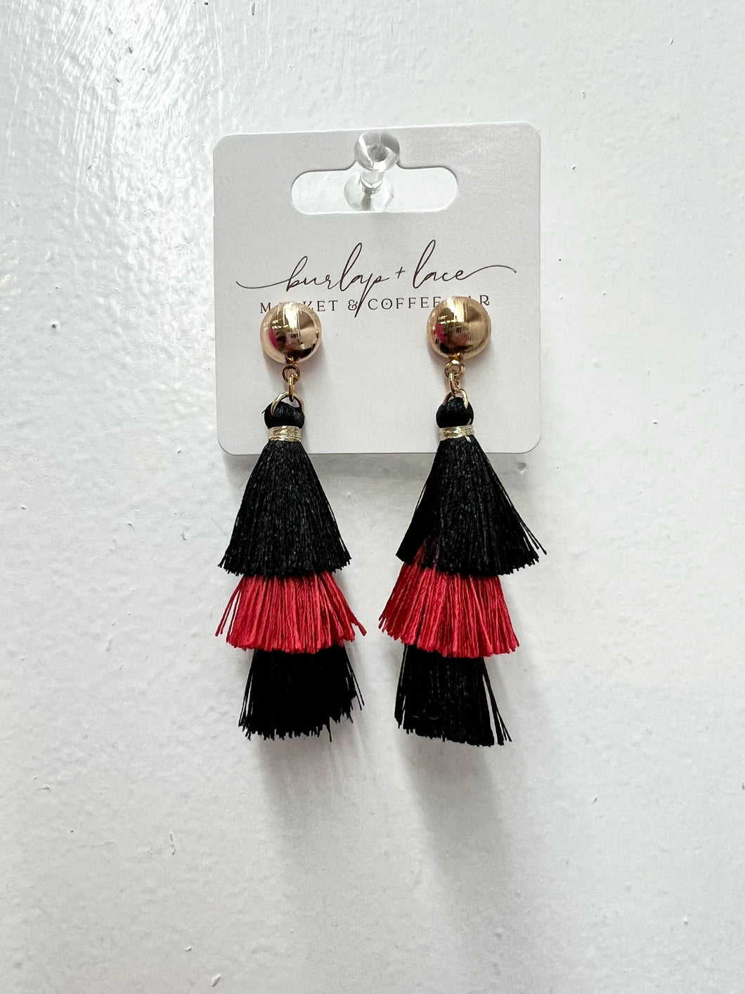 Red and Black Tassel Earrings
