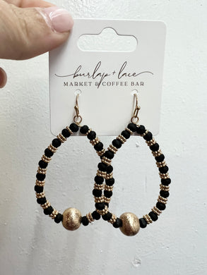 Gold and Black Beaded Earrings
