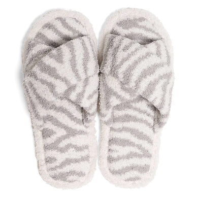 Grey Chenille Zebra Slippers
