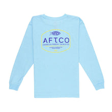 Load image into Gallery viewer, AFTCO Youth Handcrafted Long Sleeve T-Shirt | Neon Sky Blue Heather