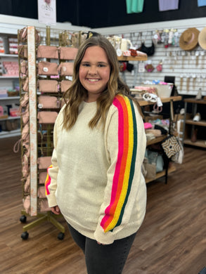 Colorful Striped Sleeve Sweater | Ivory