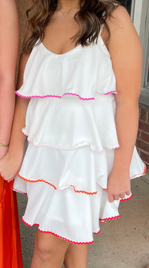 Giovanna Tiered Ric Rac Dress | White
