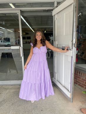 Emma V-Neck Ruffle Sleeve Dress | Lilac