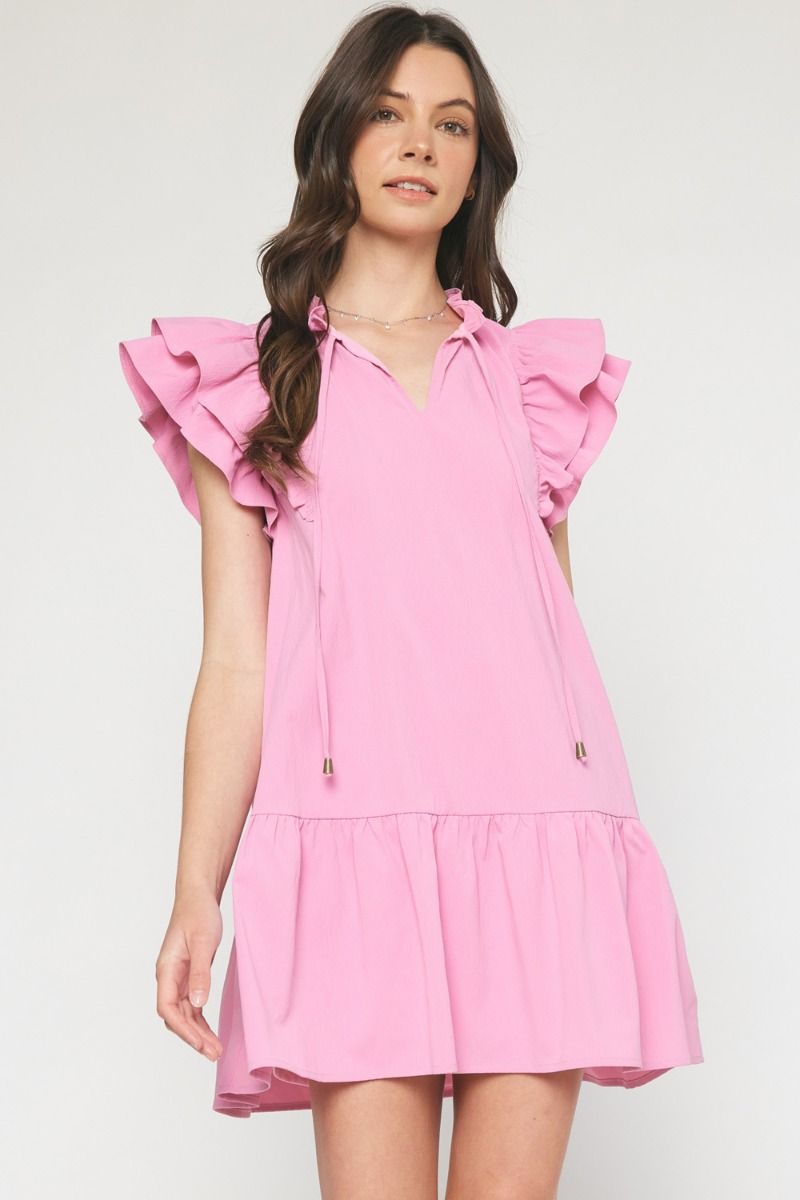 Jessica Ruffle Sleeve Dress | Pink