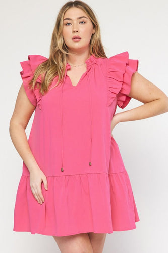 Curvy Jessica Ruffle Sleeve Dress | Pink