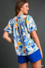 Load image into Gallery viewer, Jincy Smocked Abstract Top | Blue Mix