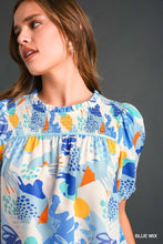 Load image into Gallery viewer, Jincy Smocked Abstract Top | Blue Mix
