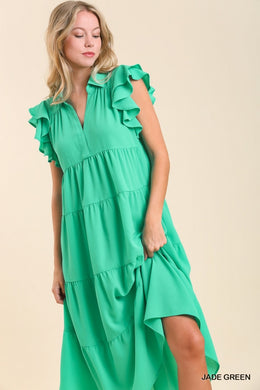 Jolee Ruffle Sleeve Midi Dress | Green