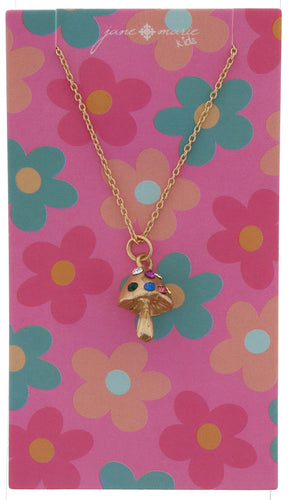 Kids Gold Mushroom with Colorful Crystals Necklace
