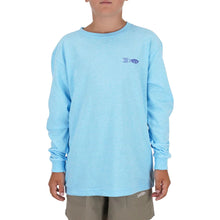 Load image into Gallery viewer, AFTCO Youth Handcrafted Long Sleeve T-Shirt | Neon Sky Blue Heather