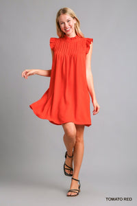 Paige Pintuck Cap Sleeve Dress | Red