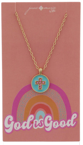 Kids Mint Disc with Pink Cross Necklace