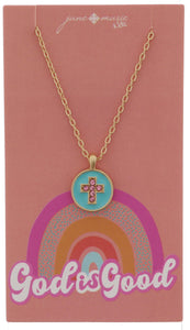 Kids Mint Disc with Pink Cross Necklace