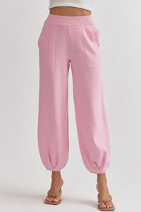 Knitted High-Waisted Joggers | Pink