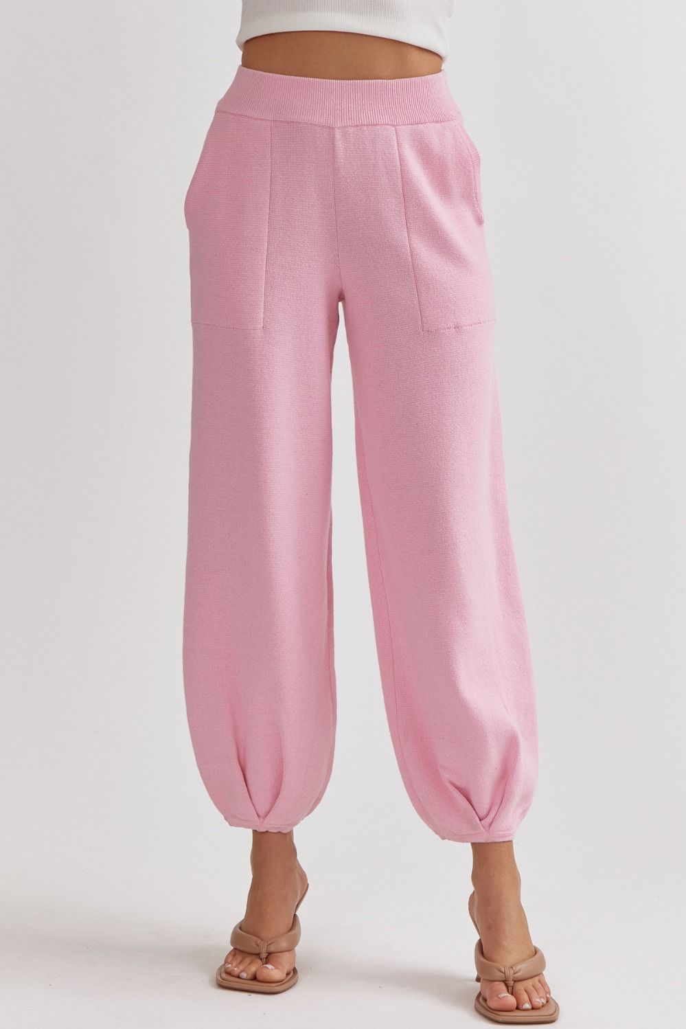 Knitted High-Waisted Joggers | Pink