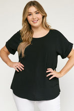 Load image into Gallery viewer, Curvy Rolled Sleeve Top | Black