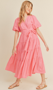 Janice Wrap Midi Dress | Pink