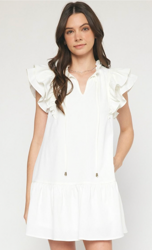 Grace Ruffle Sleeve Dress | Off White