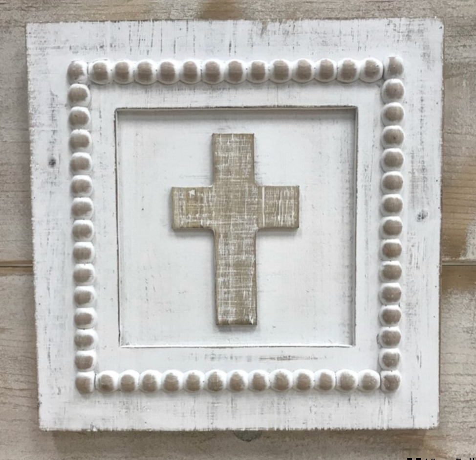 Beaded Wood Cross Plaque