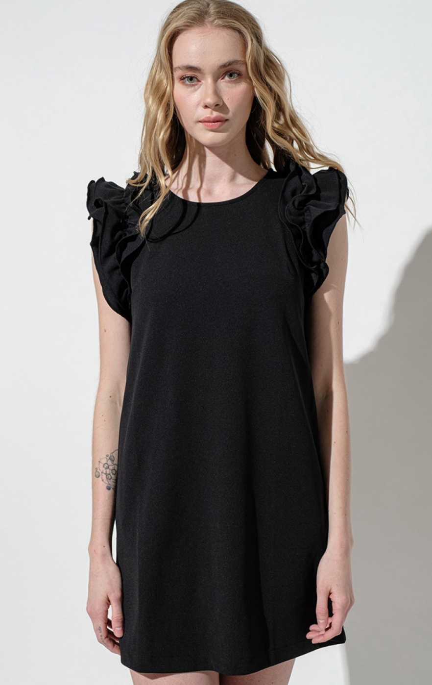 Ada Ruffle Sleeve Dress | Black