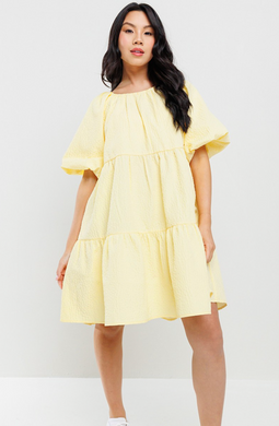 Zoe Textured Tiered Dress | Yellow