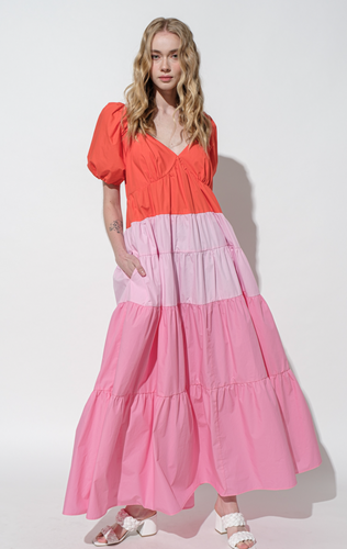 Camille Color Block Maxi Dress | Pink Multi