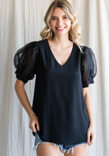Load image into Gallery viewer, Bailey Organza Puff Sleeve Top | Black