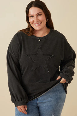 Curvy Star Patch Sweatshirt | Black