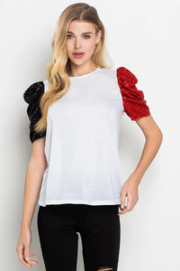 Taye Sequin Sleeve Top | White