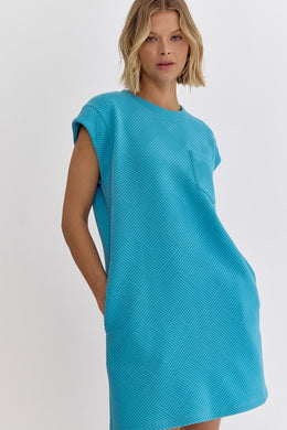 Textured Short Sleeve Dress | Aqua