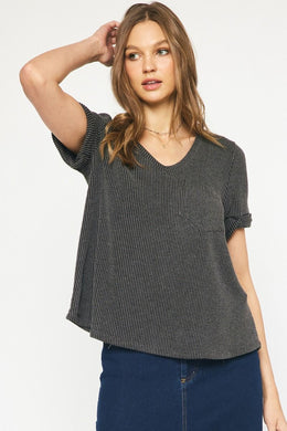 Textured Short Sleeve Top | Charcoal