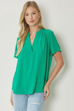 Load image into Gallery viewer, V-Neck Gathered Shoulder Detail Top | Kelly Green