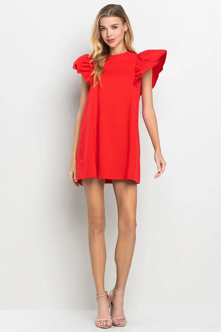 Wren Flutter Sleeve Dress | Red