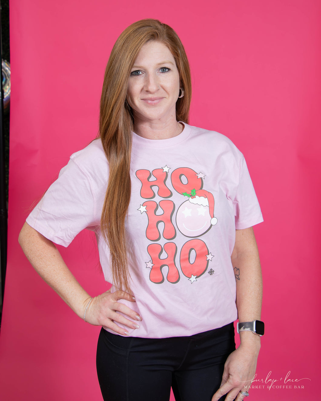 Ho Ho Ho Smiley T- Shirt | Pink