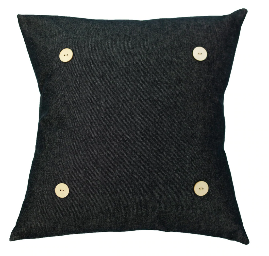 Black Denim Square Button Pillow