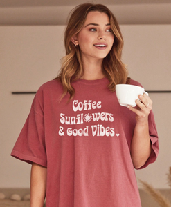Coffee, Sunflowers, & Good Vibes Tee