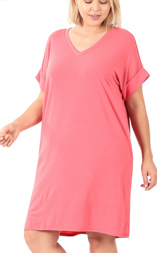 Curvy Tessa V-Neck T-Shirt Dress | Desert Rose